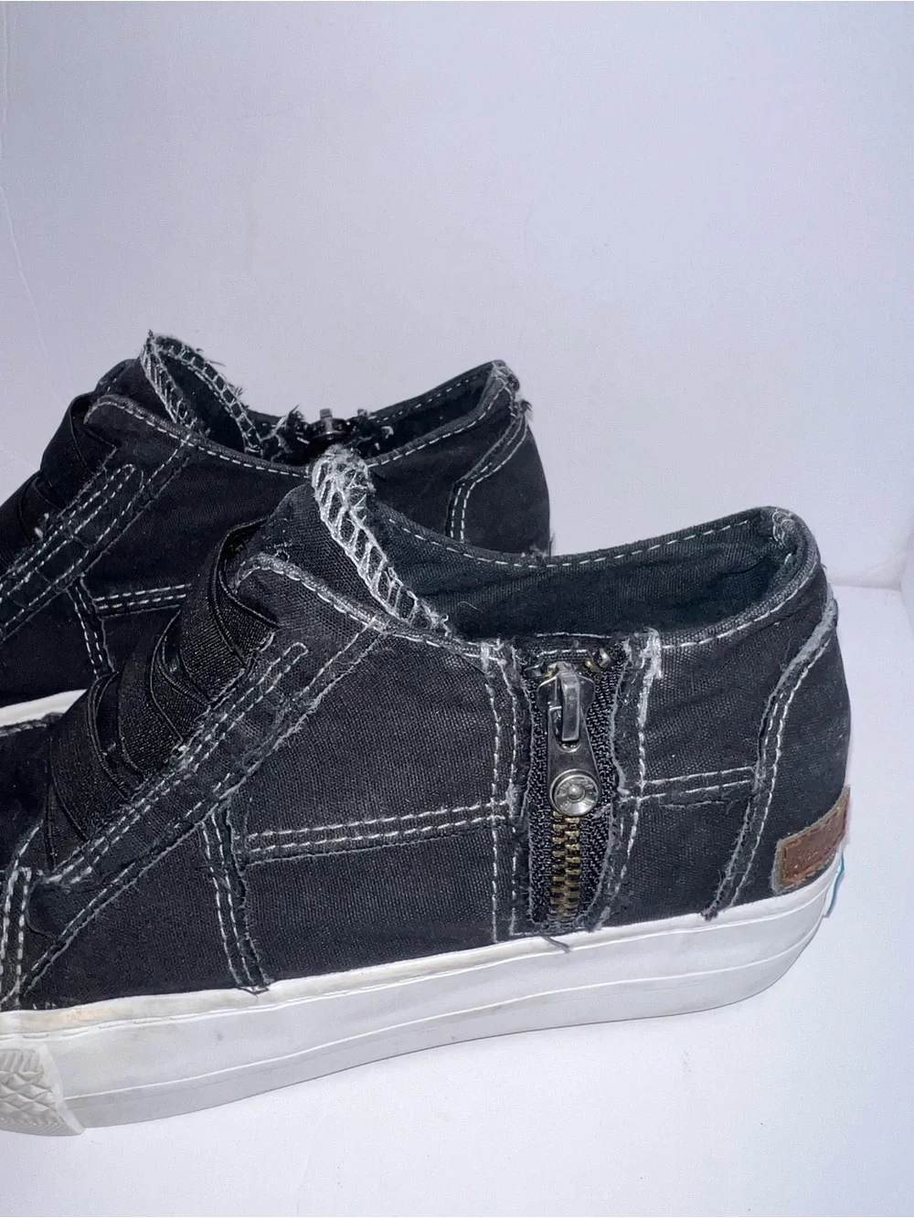 Blowfish Malibu Black Slip-On Sneakers | Distressed Canvas | Side Zip | Women’s